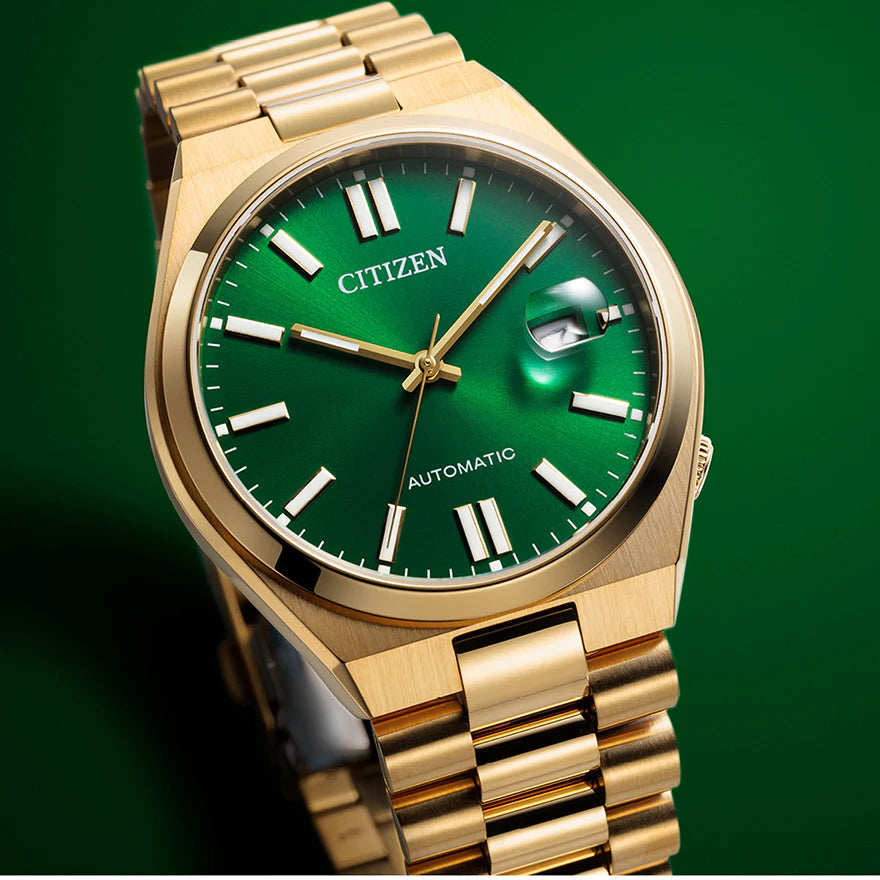 Men's Citizen Tsuyosa Automatic Green Dial Watch in Gold-Tone Stainless Steel (Model NJ0152-51X)