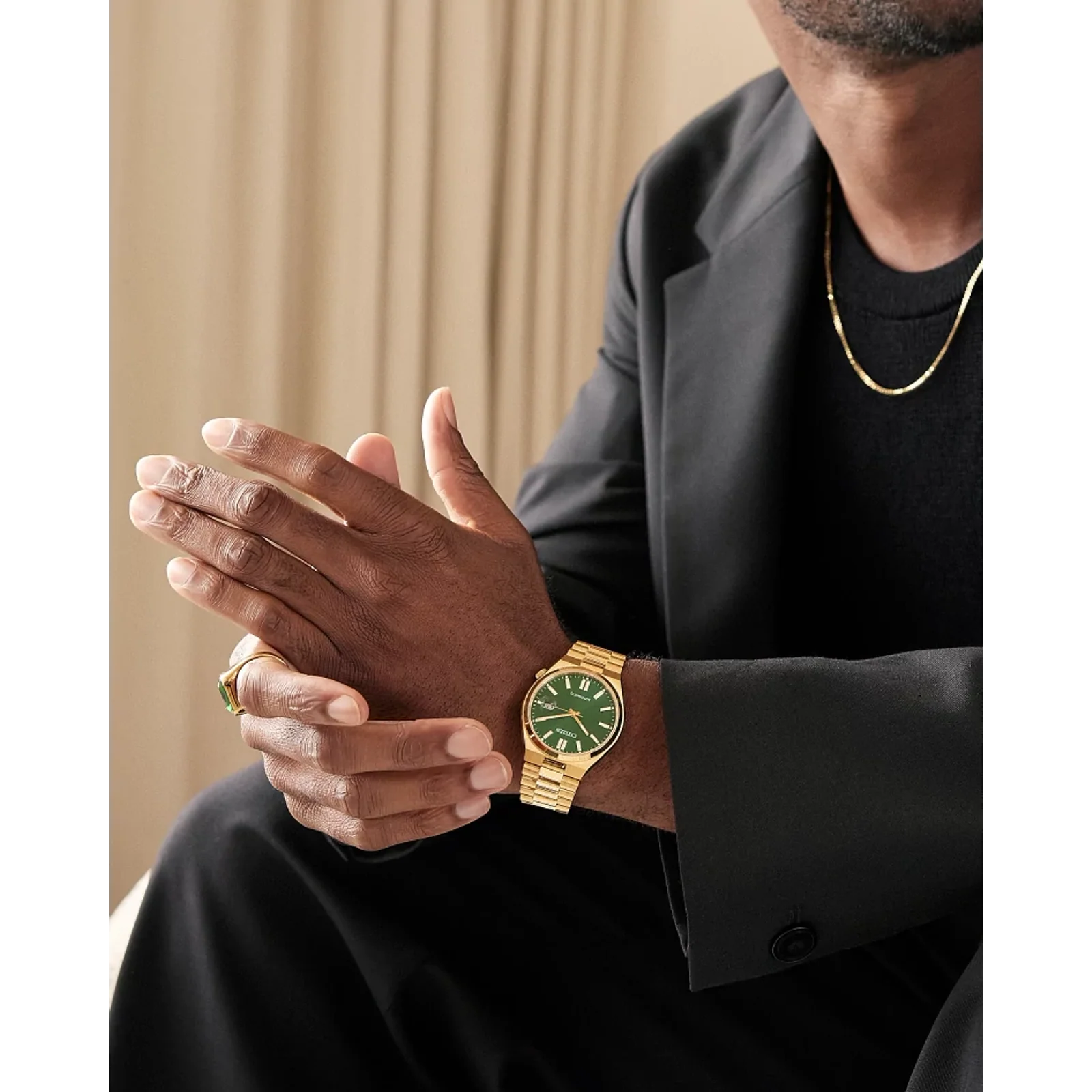 Men's Citizen Tsuyosa Automatic Green Dial Watch in Gold-Tone Stainless Steel (Model NJ0152-51X)