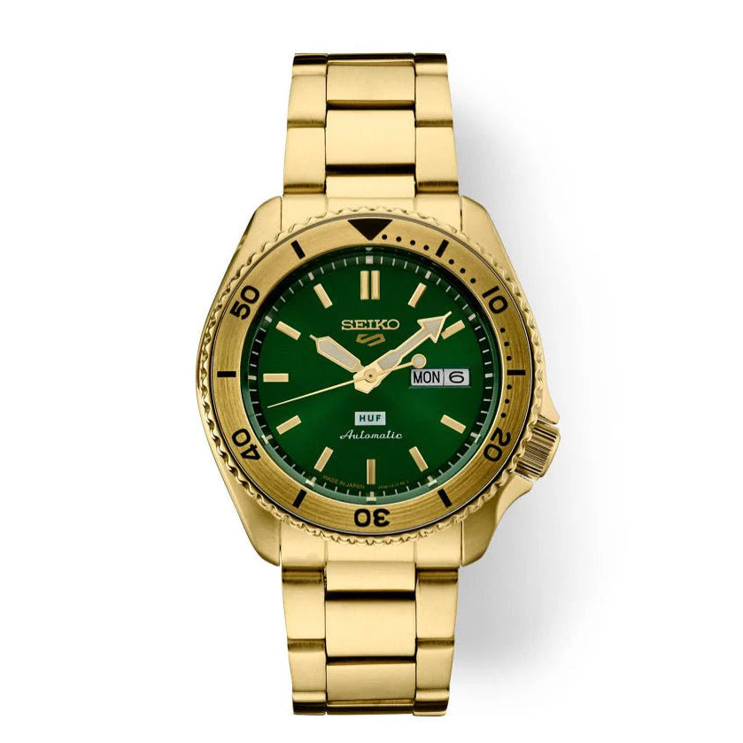 Seiko 5 Sports x HUF Limited Edition | Gold Green Dial | SRPJ20